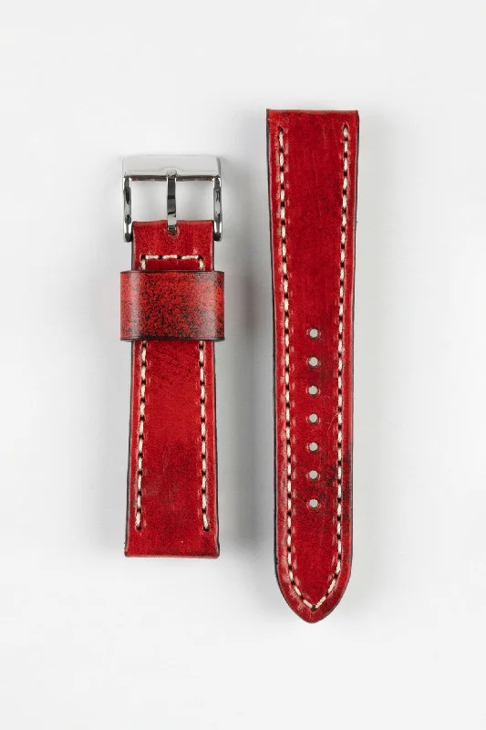 Pebro HISTORIC Hand-Finished Leather Watch Strap in RED