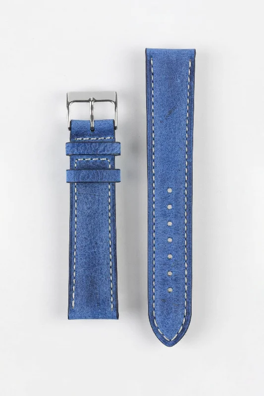 Pebro SAVANNAH Genuine Antelope Leather Watch Strap in BLUE