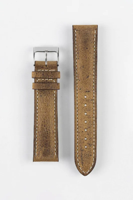 Pebro SAVANNAH Genuine Antelope Leather Watch Strap in MUSTARD BROWN