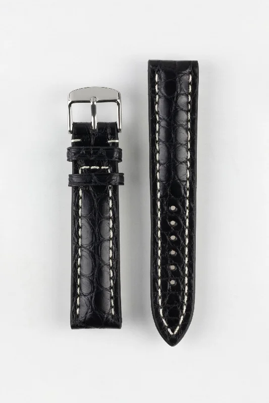 RIOS1931 AMBASSADOR Genuine Alligator Flank Padded Watch Strap in BLACK