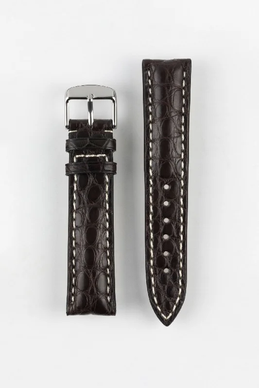 RIOS1931 AMBASSADOR Genuine Alligator Flank Padded Watch Strap in MOCHA