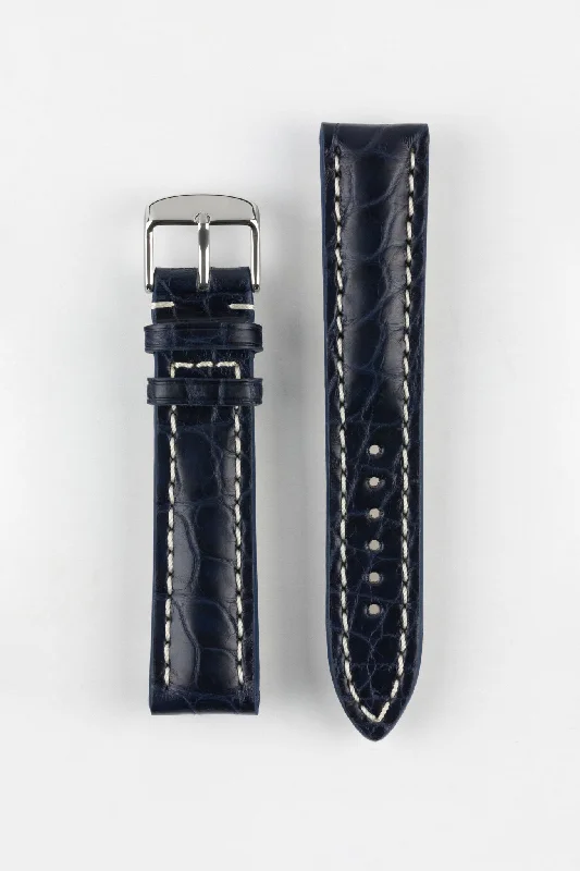 RIOS1931 AMBASSADOR Genuine Alligator Flank Padded Watch Strap in OCEAN BLUE