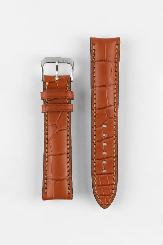 RIOS1931 MONARCH Genuine Alligator Round-Padding Watch Strap in COGNAC