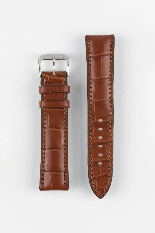 RIOS1931 MONARCH Genuine Alligator Round-Padding Watch Strap in MAHOGANY