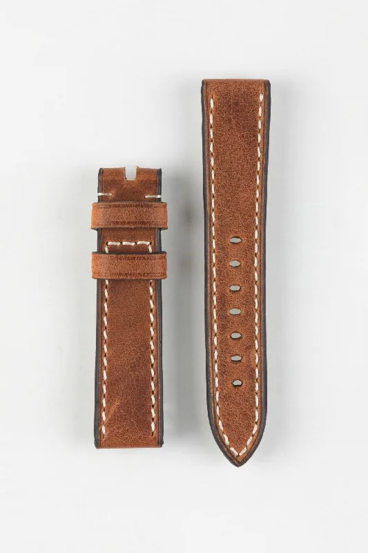 RIOS1931 OXFORD Flat-Padded Vintage Leather Watch Strap in COGNAC