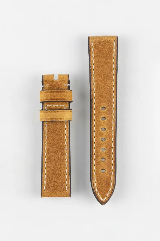 RIOS1931 OXFORD Flat-Padded Vintage Leather Watch Strap in HONEY