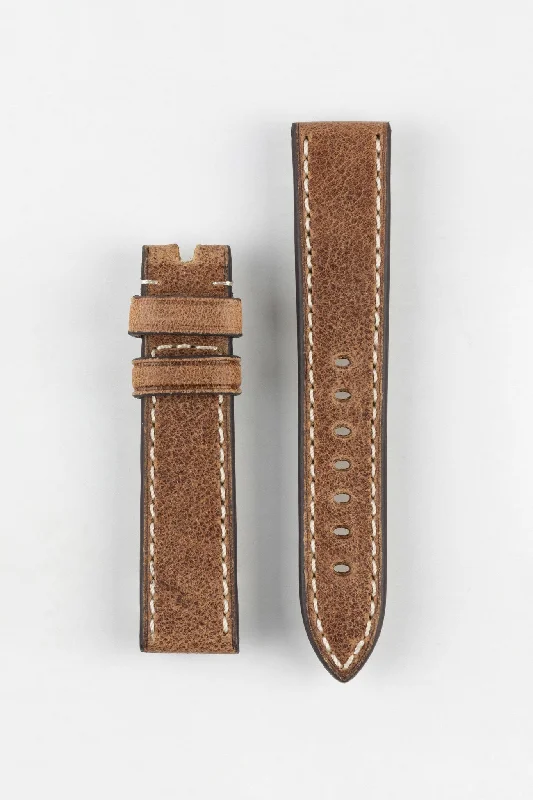 RIOS1931 OXFORD Flat-Padded Vintage Leather Watch Strap in MAHOGANY