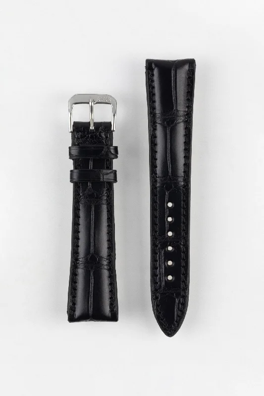 RIOS1931 PRESIDENT Genuine Alligator Round-Padding Watch Strap in BLACK