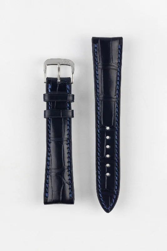 RIOS1931 PRESIDENT Genuine Alligator Round-Padding Watch Strap in OCEAN BLUE