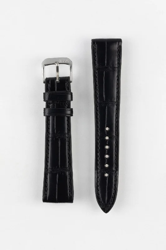 RIOS1931 SENATOR Genuine Alligator Square-Padding Watch Strap in BLACK