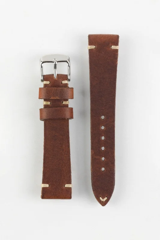 RIOS1931 WATTS Vintage Leather Watch Strap in MAHOGANY