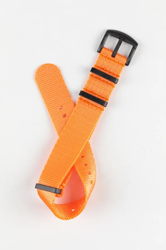 Seatbelt Nylon Watch Strap in ORANGE with BLACK PVD Hardware