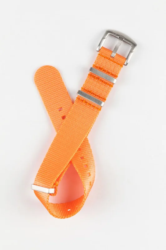 Seatbelt Nylon Watch Strap in ORANGE with BRUSHED STEEL Hardware