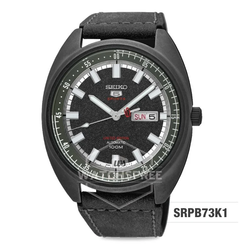 Seiko 5 Sports Automatic Limited Edition Black Leather Strap Watch SRPB73K1