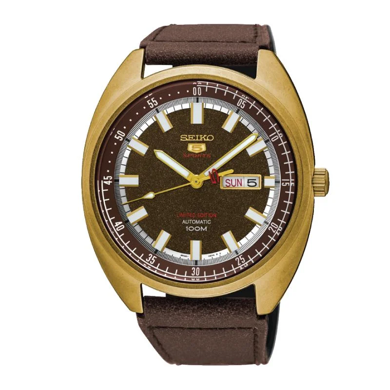 Seiko 5 Sports Automatic Limited Edition Brown Leather Strap Watch SRPB74K1