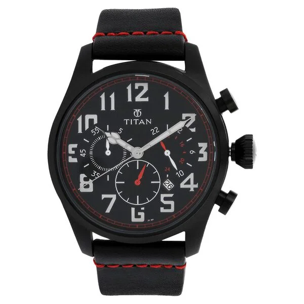 Titan Quartz Analog Black Dial Leather Strap Watch for Men 9477nl01j