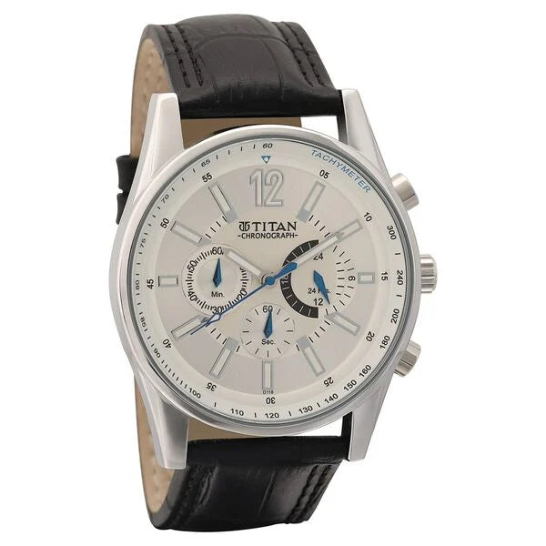 Titan Classic Silver Dial Chronograph Leather Strap watch for Men 9322sl02