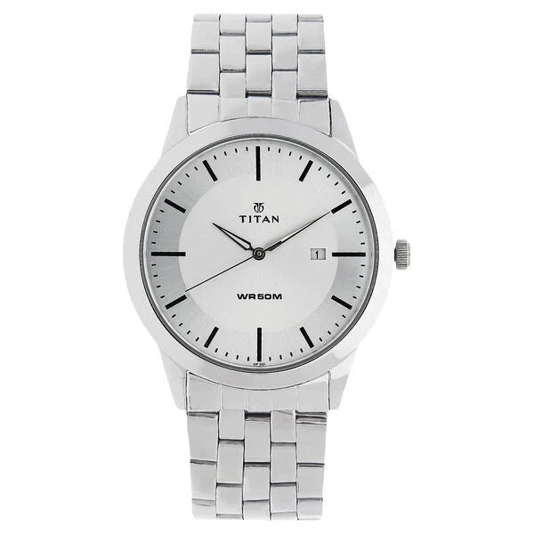 Titan Quartz Analog with Date White Dial Stainless Steel Strap Watch for Men 1584sm03