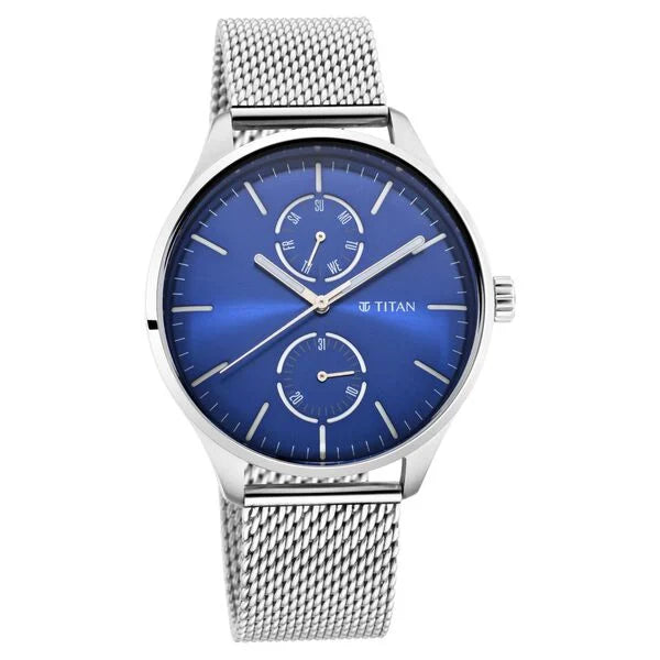 Titan Evoke Blue Dial Analog with Day and Date  Watch for Men 1833sm01