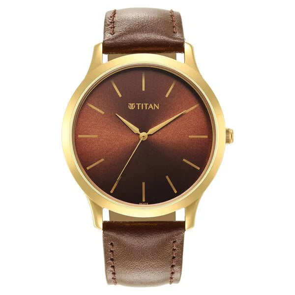 Titan Karishma Radiance Brown Dial Analog Leather Strap watch for Men 1825yl04