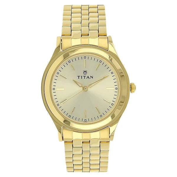 Titan Quartz Analog Champagne Dial Stainless Steel Strap Watch for Men 1648ym02