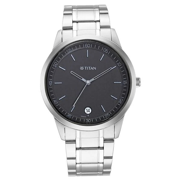 Titan Men's Timeless Style Watch: Refined Black Dial and Metal Strap 1806sm02