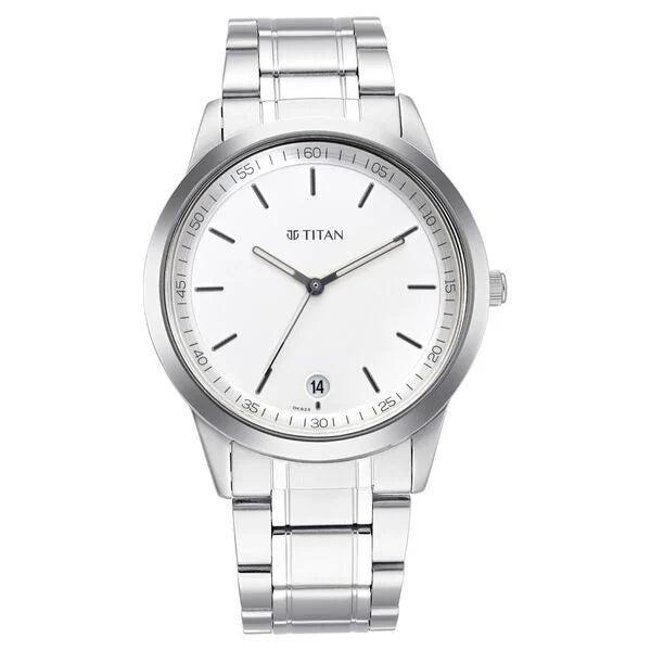 Titan Men's Timeless Style Watch: Refined White Dial and Metal Strap 1806sm03