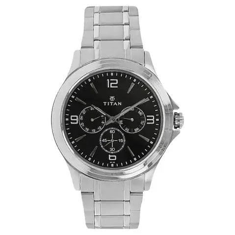 Titan Quartz Multifunction Black Dial Stainless Steel Strap Watch for Men 1698sm01