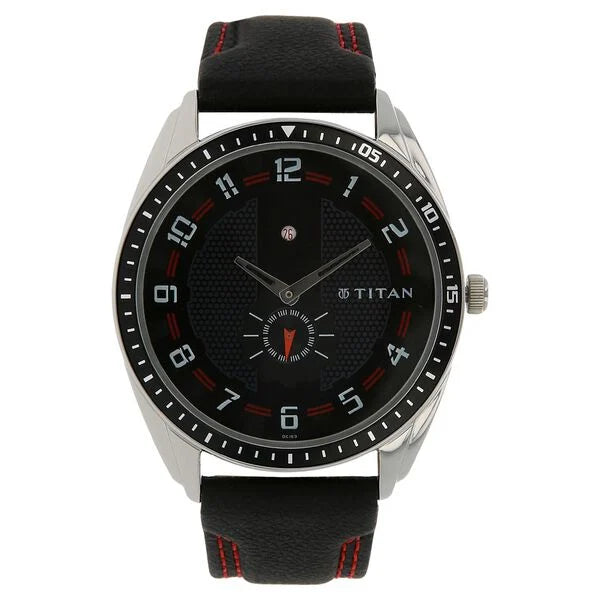 Titan Quartz Analog with Date Black Dial Leather Strap Watch for Men 1582kl02