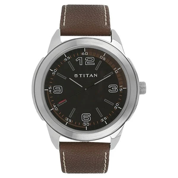 Titan Quartz Analog Black Dial Leather Strap Watch for Men 1585sl03