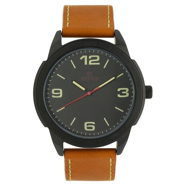 Titan Quartz Analog Black Dial Leather Strap Watch for Men 1585nl02