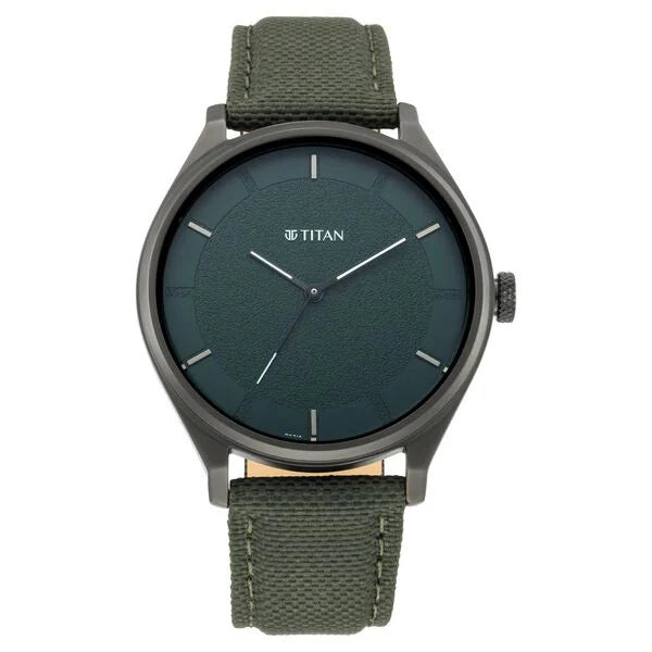 Titan Workwear Green Dial Analog Leather Strap Watch for Men 1802nl02