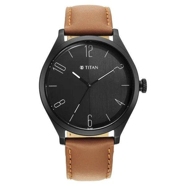 Titan Quartz Analog Black Dial Leather Strap Watch for Men ns1865nl01