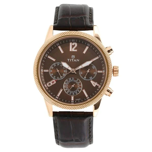 Titan Men's Metropolitan Luxe: Multifunction brown Dial with leather Strap 1734wl01