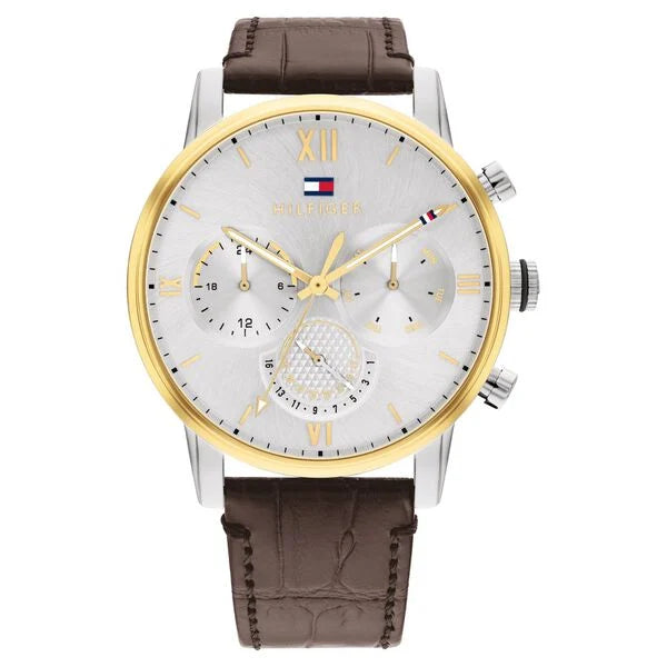 Tommy Hilfiger Quartz Multifunction Silver Dial Leather Strap Watch for Men neth1791884