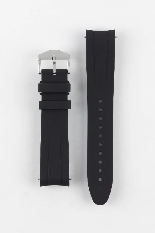 VANGUARD Curved-End Integrated Rubber Watch Strap for Rolex in BLACK