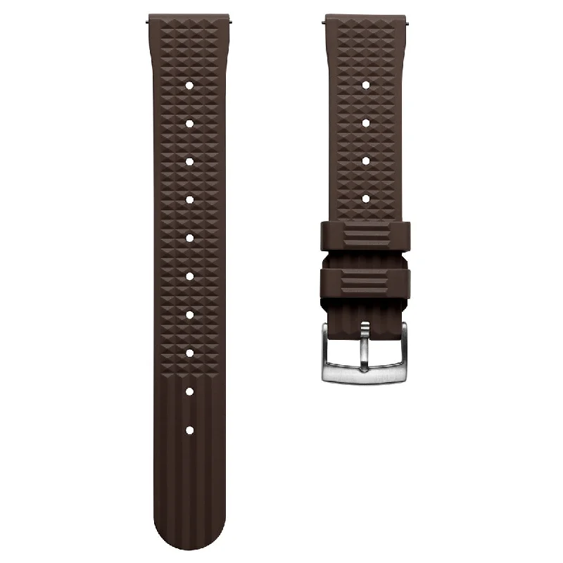 Waffle Pattern FKM Rubber Dive Watch Strap - Brown