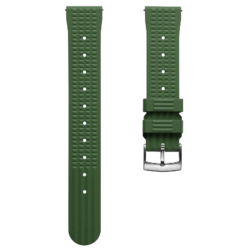 Waffle Pattern FKM Rubber Dive Watch Strap - Green