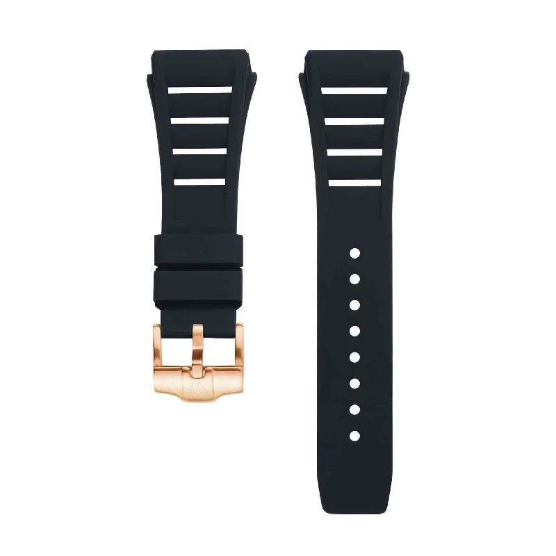 Fluoro Rubber Watch Strap | Black With Gold Buckle 21cm